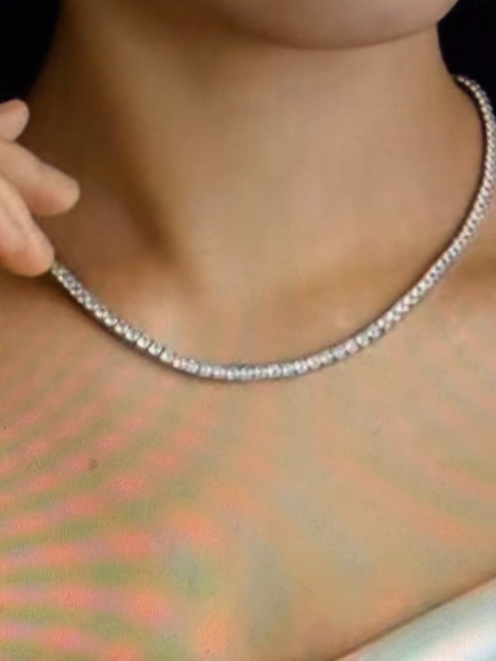 NEW! Silver Tone Tennis Necklace Clear Rhinestone Crystal ~ !9" + 2" Long